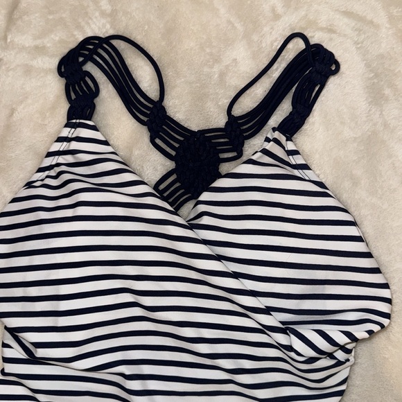 KONA SOL Striped Navy & White Swimsuit - Picture 2 of 5